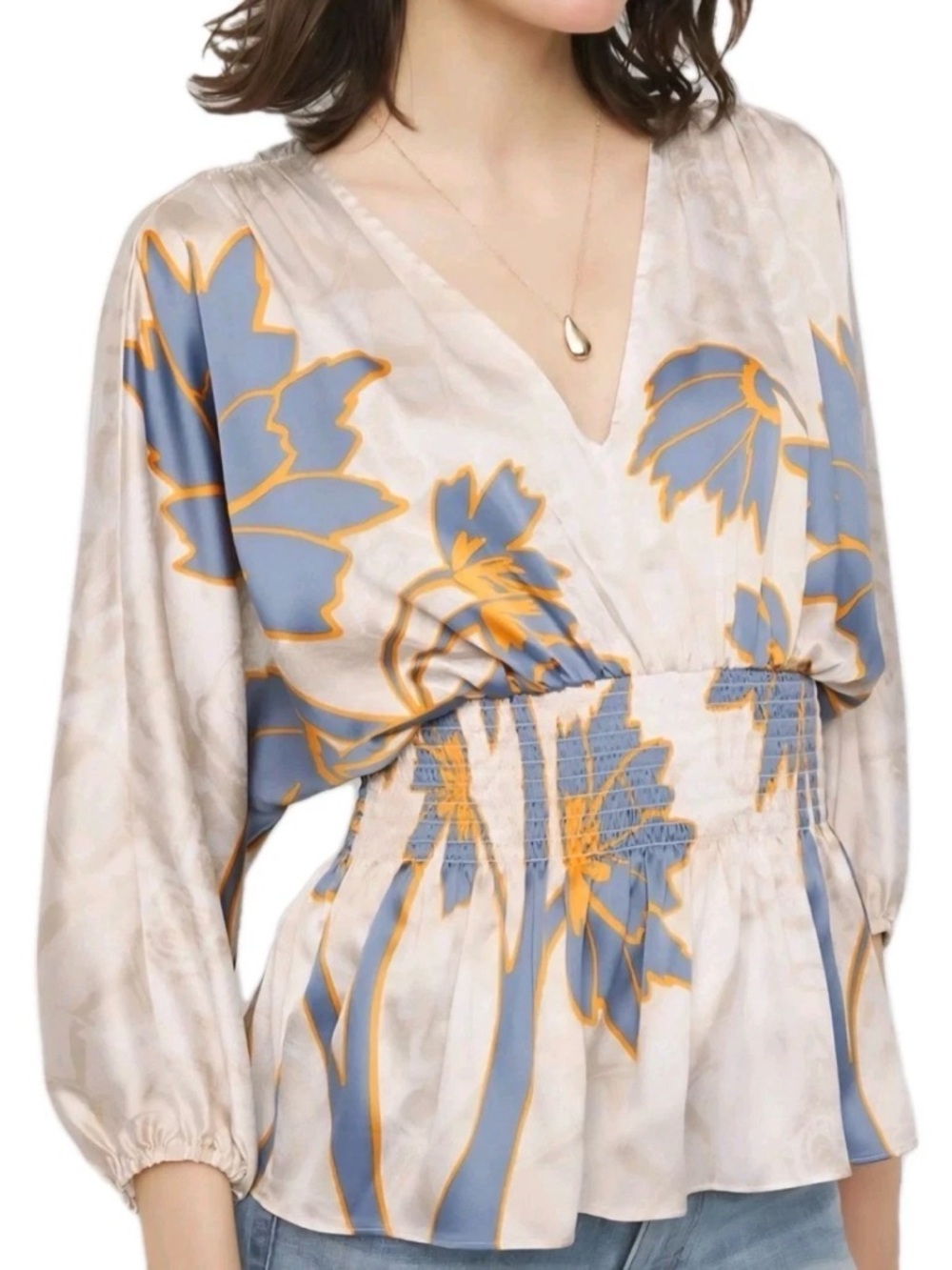 Kimono style floral satin top